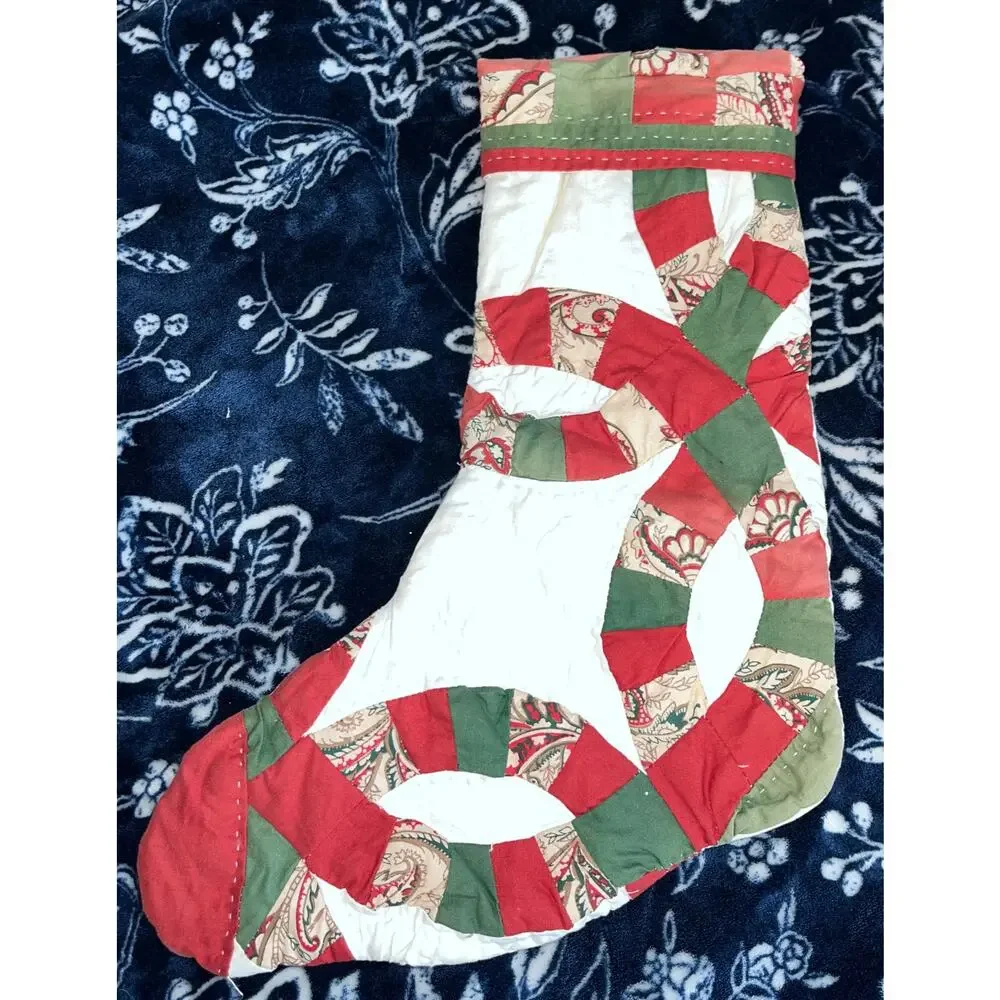 Handmade Quilted Christmas Stocking with a Double Wedding Ring Pattern